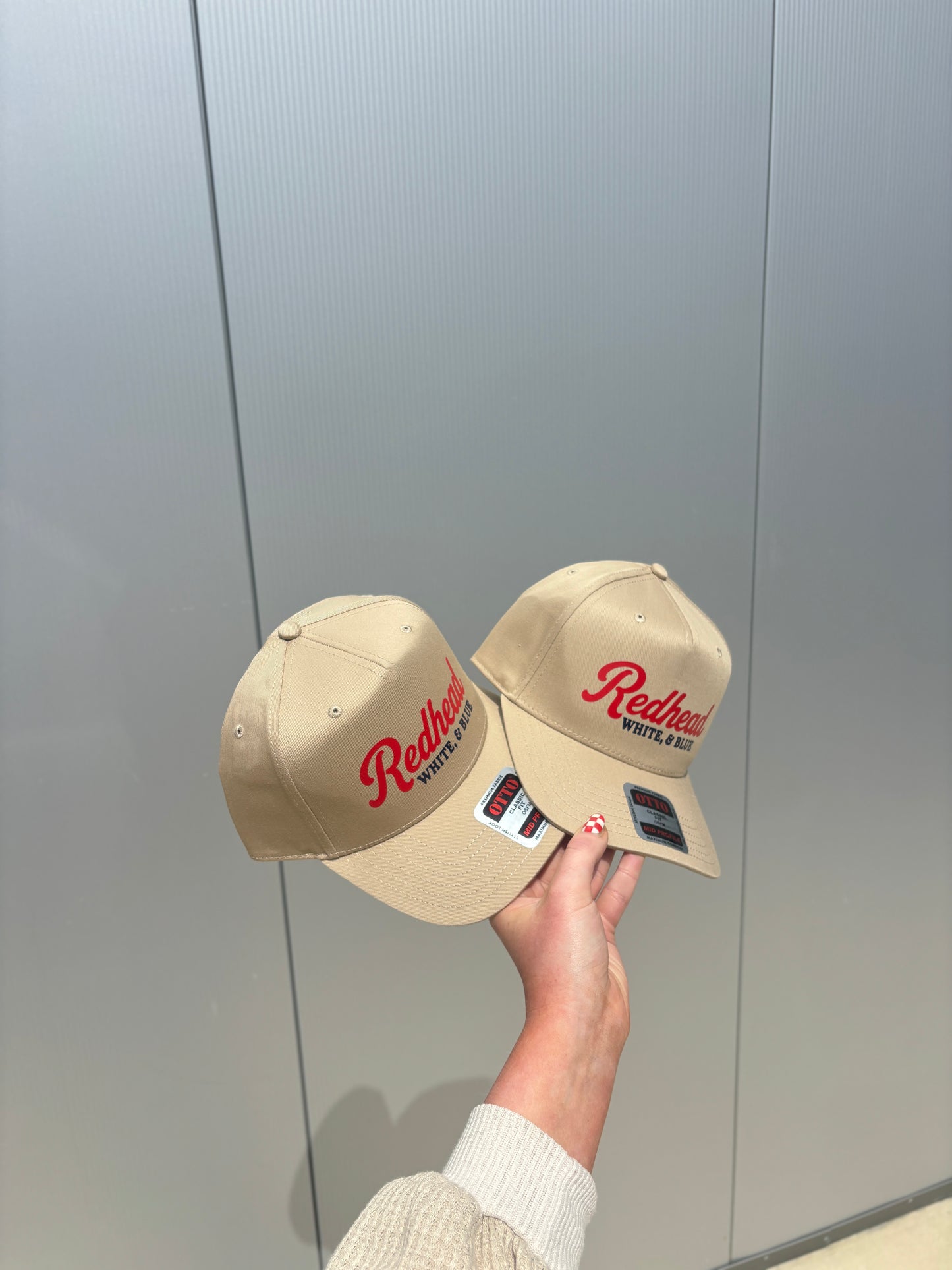 the 'redhead white & blue' in khaki