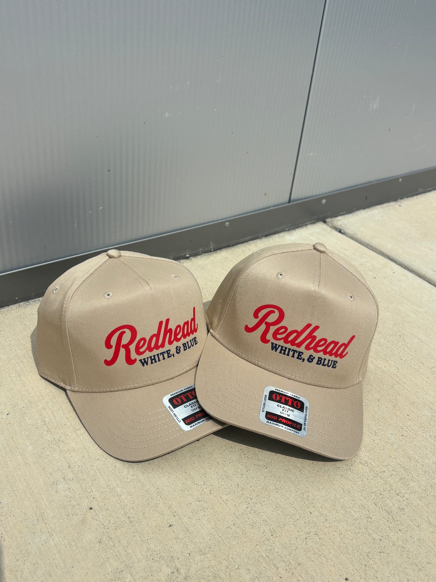 the 'redhead white & blue' in khaki