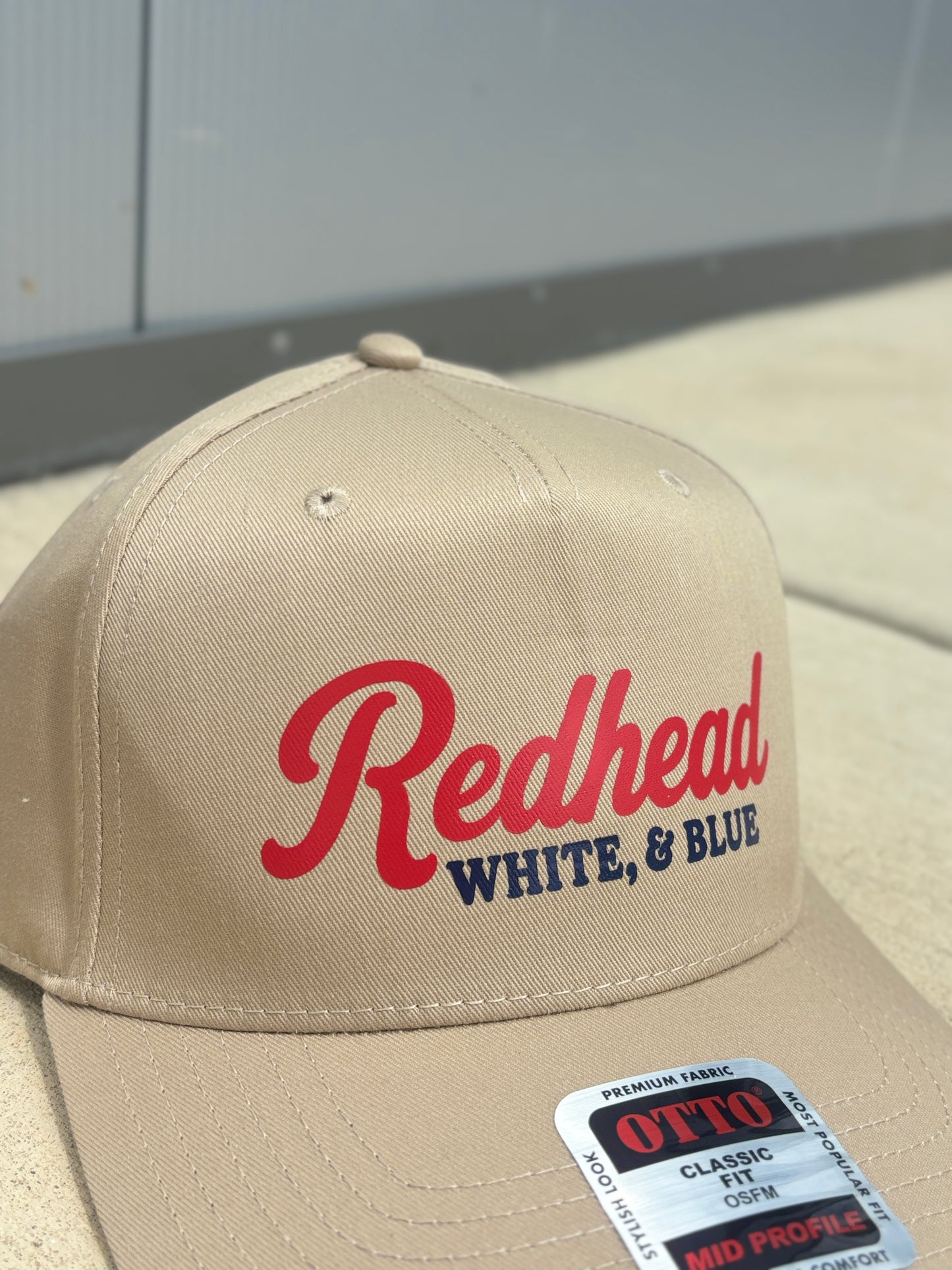 the 'redhead white & blue' in khaki