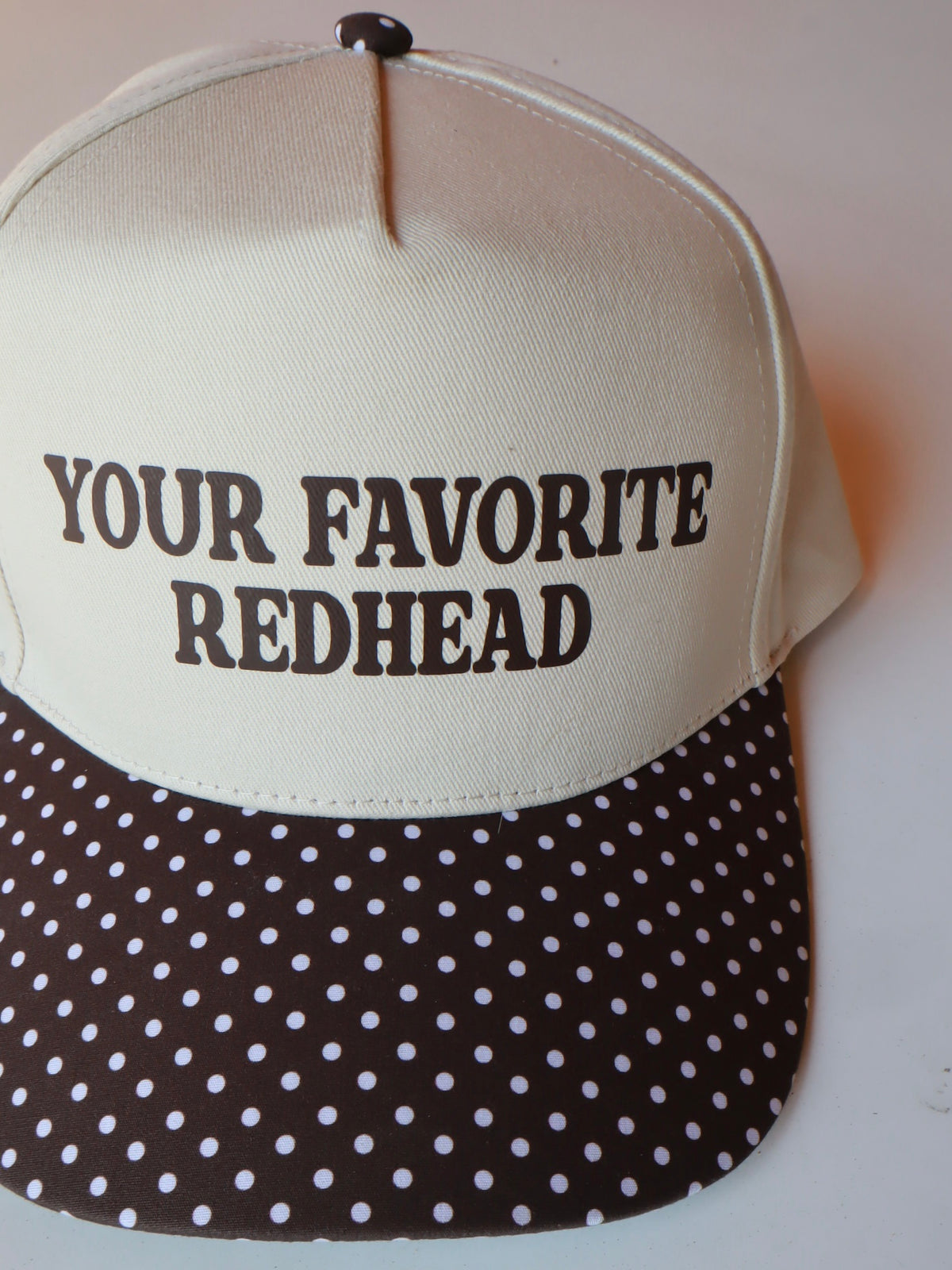the 'your favorite redhead' polka dot trucker