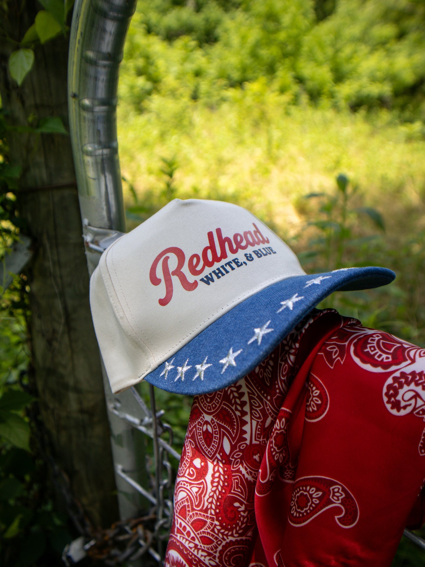 the 'redhead white & blue' trucker