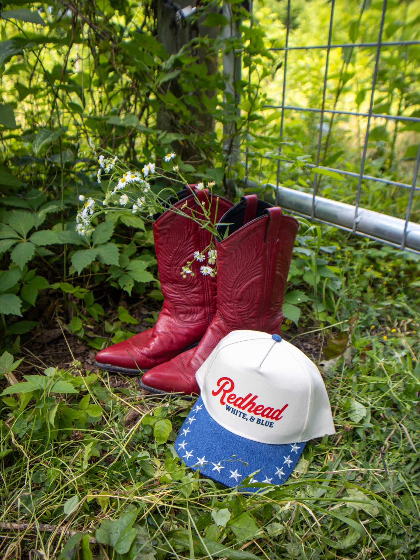 the 'redhead white & blue' trucker