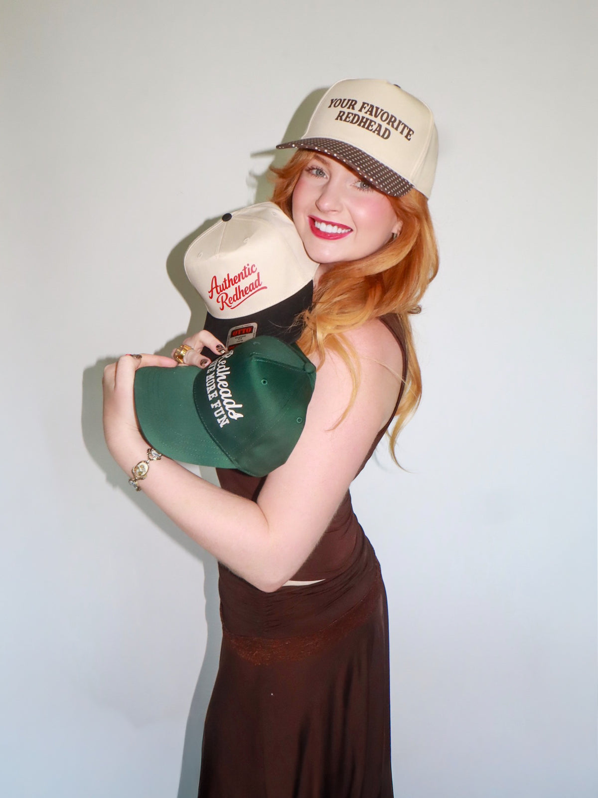 the 'your favorite redhead' polka dot trucker